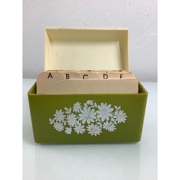 RARE VTG 1970s Retro Daisy Flowers green plastic Flip top Recipe Card box - Picture 12 of 12